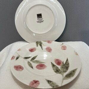 222 Fifth Paper Rose Floral Dinner Plate - Pink and Green